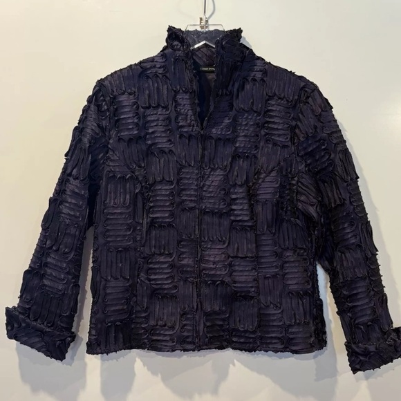 Samuel Dong Purple Ribbon Textured Designer Blazer Jacket Womens Large‎ - Picture 1 of 6